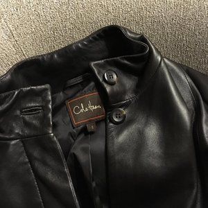 Vintage Cole Haan Wing Black / Chocolate Collar Lambskin Leather Sporty Jacket